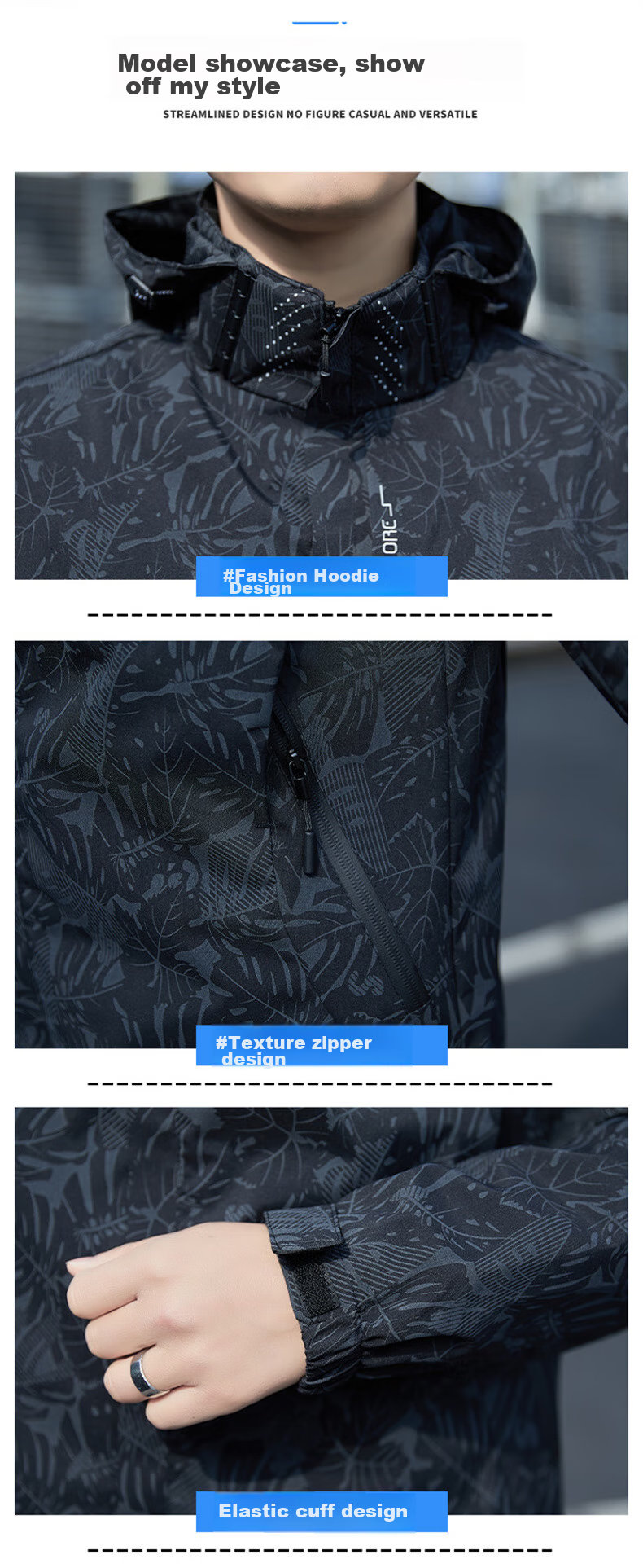 JEEP SPIRIT Men's Windbreaker Jacket for Spring And Autumn, Hooded Windproof Casual Versatile Outerwear, Black, 4XL 19