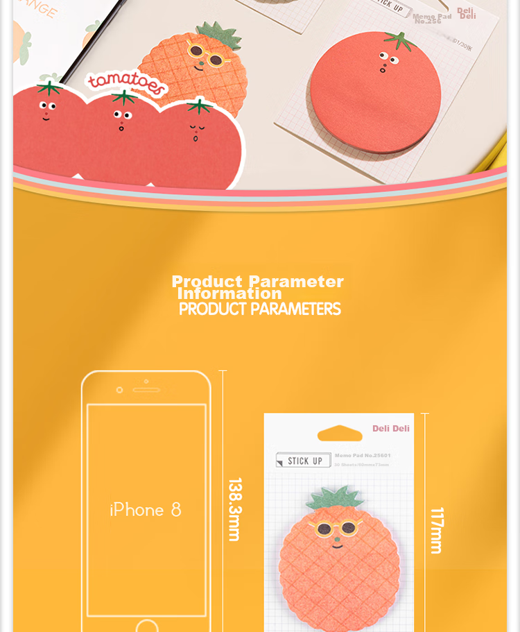 Deli 24 Packs of 720-Page Fruit-Themed Memo Pads, Creative Cute Message Paper/sticky Notes/self-Adhesive Message Book Back-To Essential 25601 12