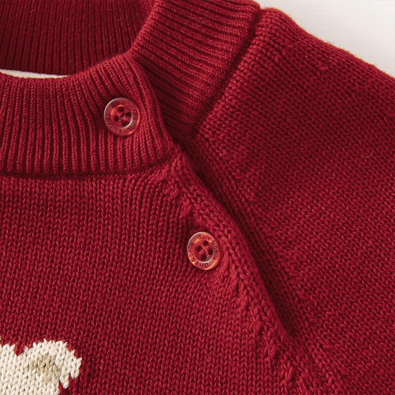 DAVE & BELLA Boys' Half Turtleneck New Year Sweater Winter Girls' Children's Christmas Fleece-Lined Red Knitwear