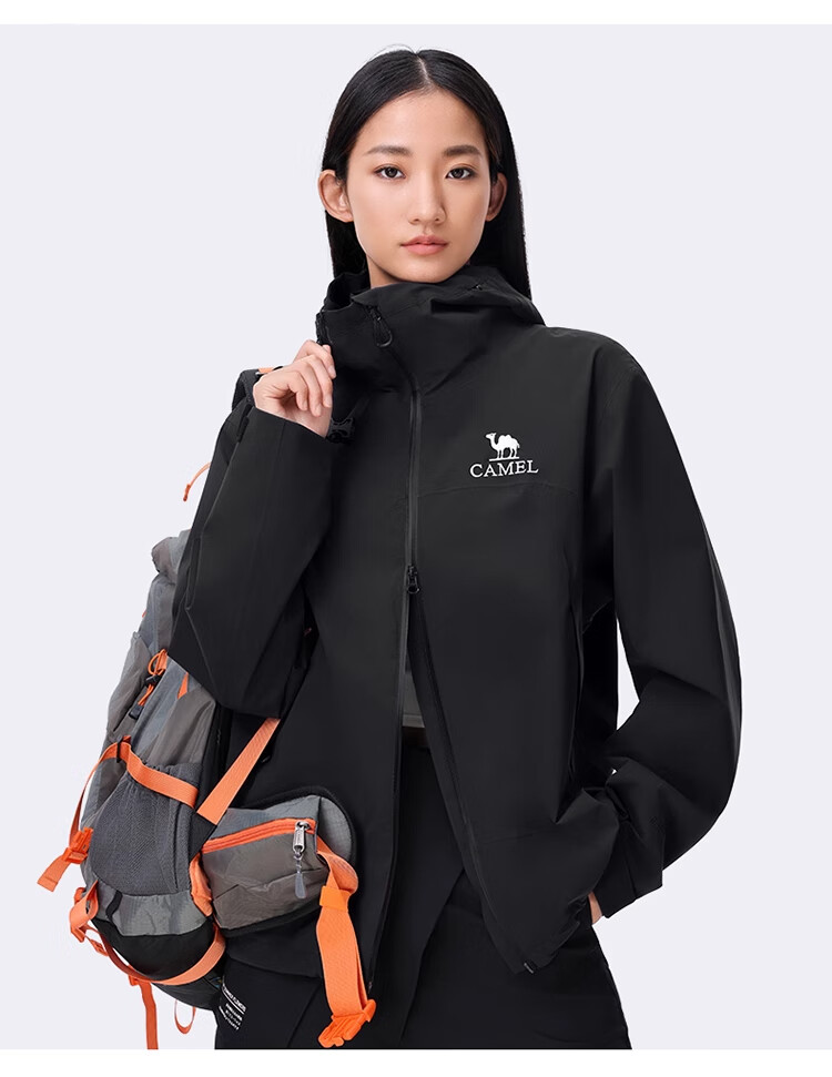 CAMEL Outdoor Hardshell Jacket for Men And Women, Windproof And Waterproof Coat, New Autumn Hiking Wear 2024 [Black Armor] R727 24