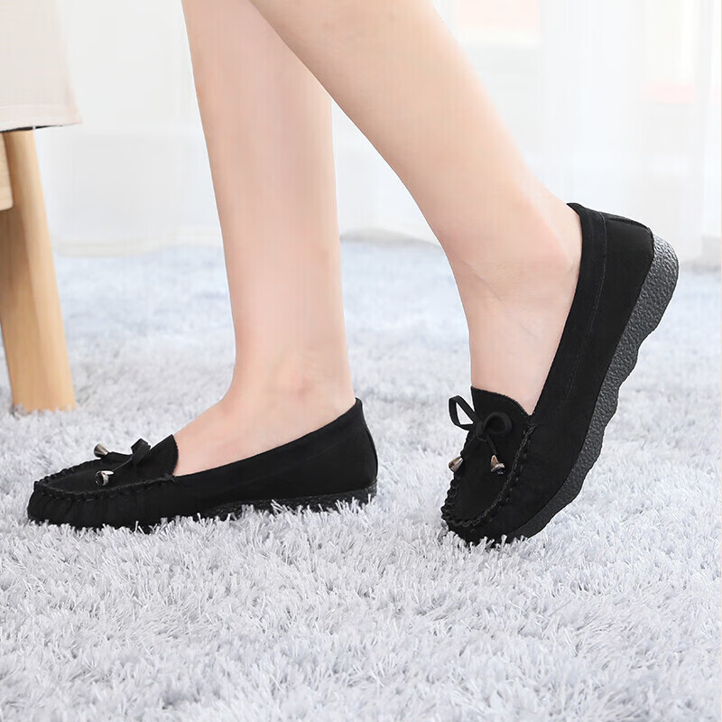 Weizhi Old Beijing Cloth Shoes for Women, Butterfly Bow Flats, Versatile Black Work Shoes, Casual Shoes, Mom Shoes, WZ1020, Size 37
