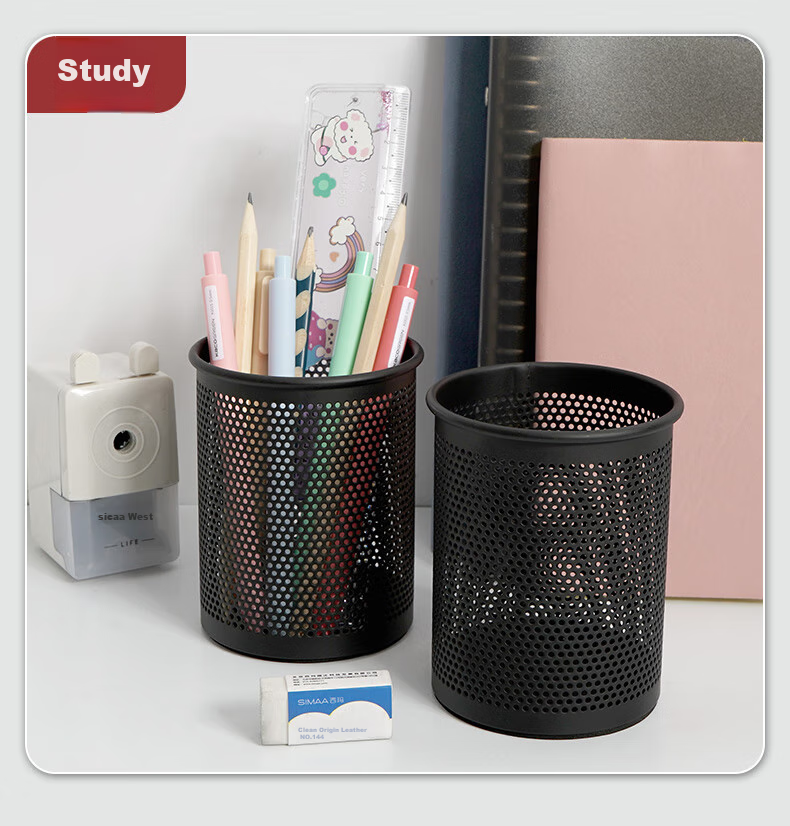 SIMAA [Dense Thickening] Metal Mesh Round Pen Holder, Simple Creative Desktop Storage Box, Office Study Supplies, Black, Single Pack, 8637 10