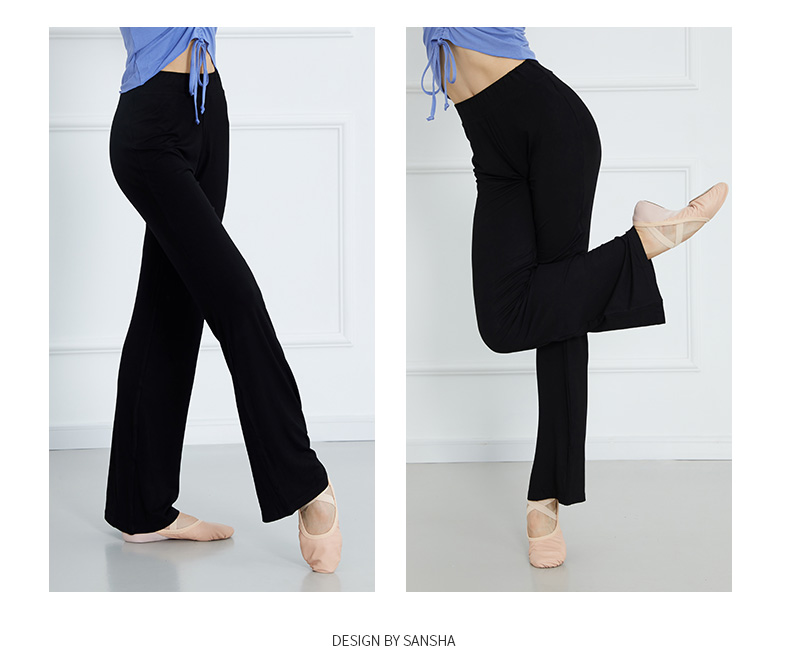 Sansha High-Waisted Loose Wide-Leg Pants for Modern Classical Dance Practice, Teacher's Body Shaping, And Ethnic Costume, Black, XL 10
