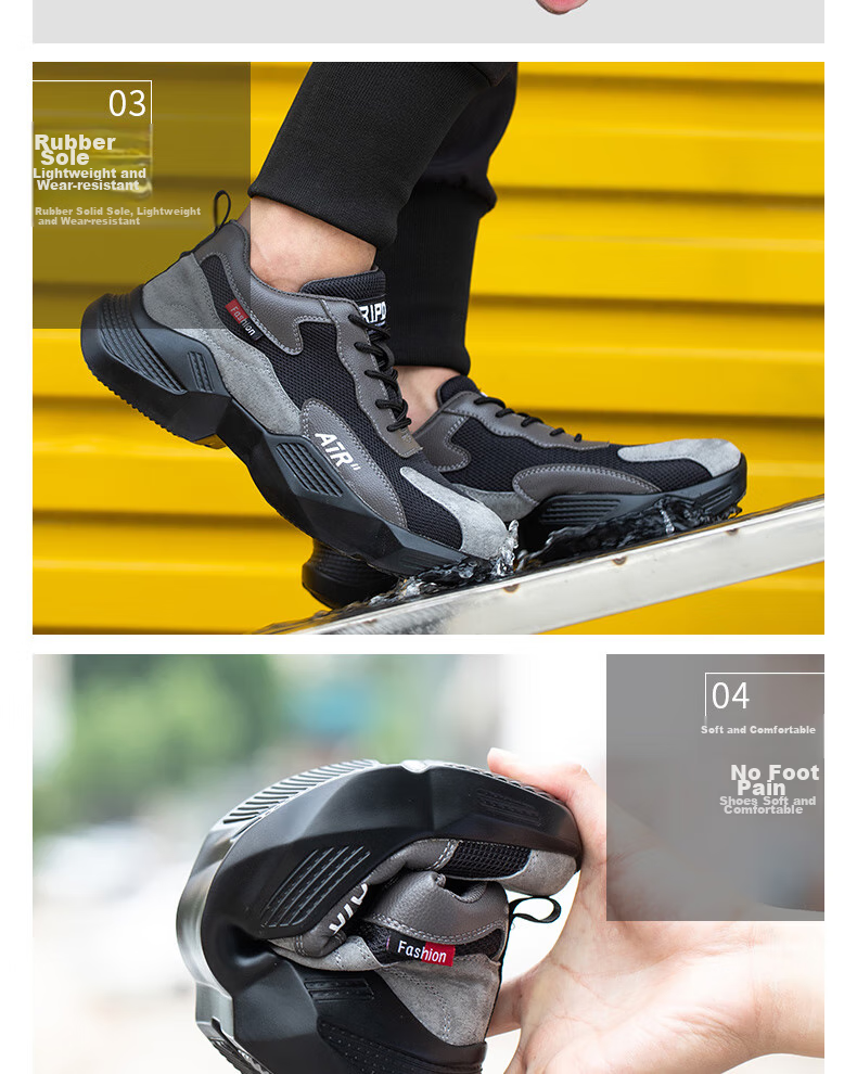 FUCHENG Safety Shoes for Men, Summer Breathable Lightweight Steel Toe Anti-Smashing Anti-Puncture Comfortable Wear-Resistant Work Safety Protective Shoes 359 Size 42 4