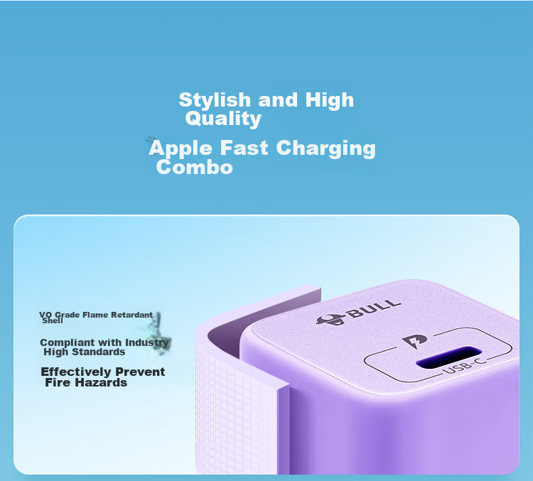 BULL PD20W Charger, Apple IPhone 16 Fast Charging Head, Auto Shut-Off When Fully Charged, Compatible with IPhone 15/14/13 Pro Max/12/11/x/8, Misty Purple 14