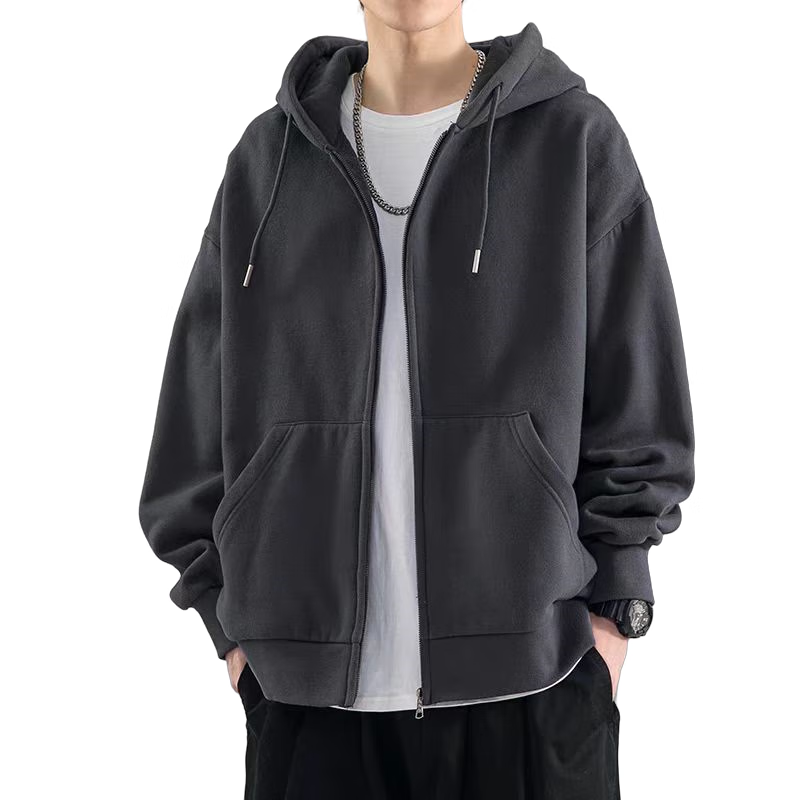 Homlean Hong Kong Style Hooded Jacket for Men, Spring Loose Cardigan Heavyweight Coat Top American Street Style HL06 White 2XL 6