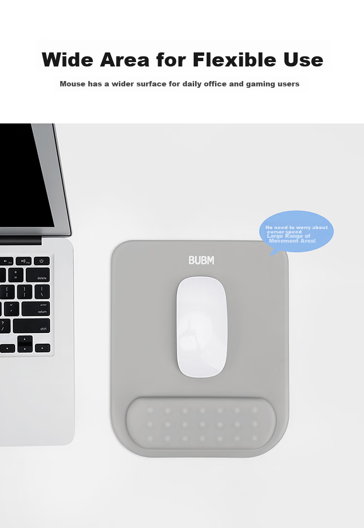 BUBM Memory Foam Mouse Pad Wrist Rest, Cute Creative Simple Silicone Laptop Mouse Wrist Support Pad, Hand And Wrist Protector for Men And Women, JSM-B Gray 5