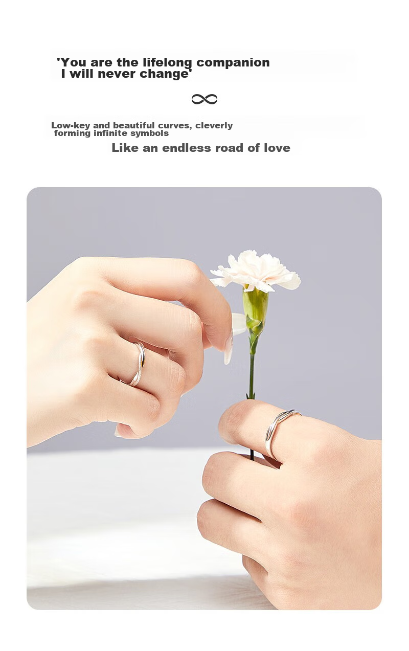 MANHE S999 Sterling Silver Couple Rings, One Pair of Engagement Diamond Rings, Adjustable Women's And Men's Rings, Valentine's Day Gift 2