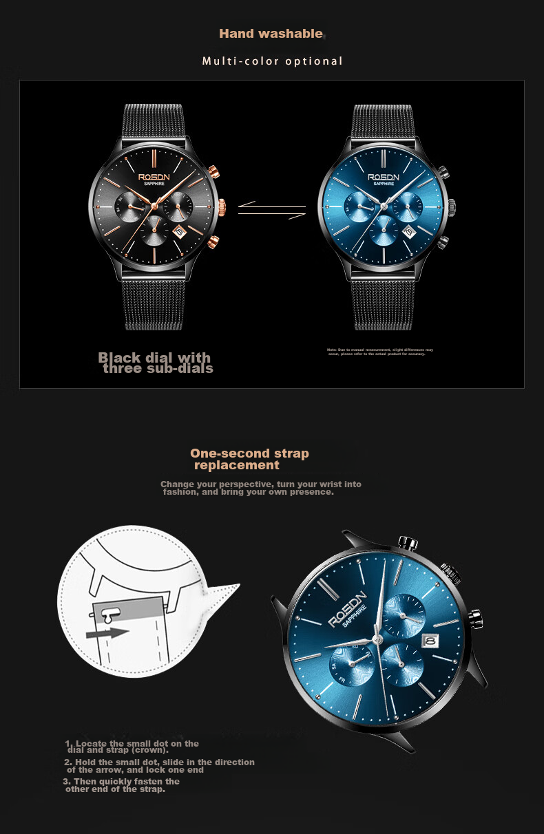 ROSDN True Diamond Series Classic Versatile Men's Waterproof Watch Top Brand Birthday Gift for Boyfriend 7
