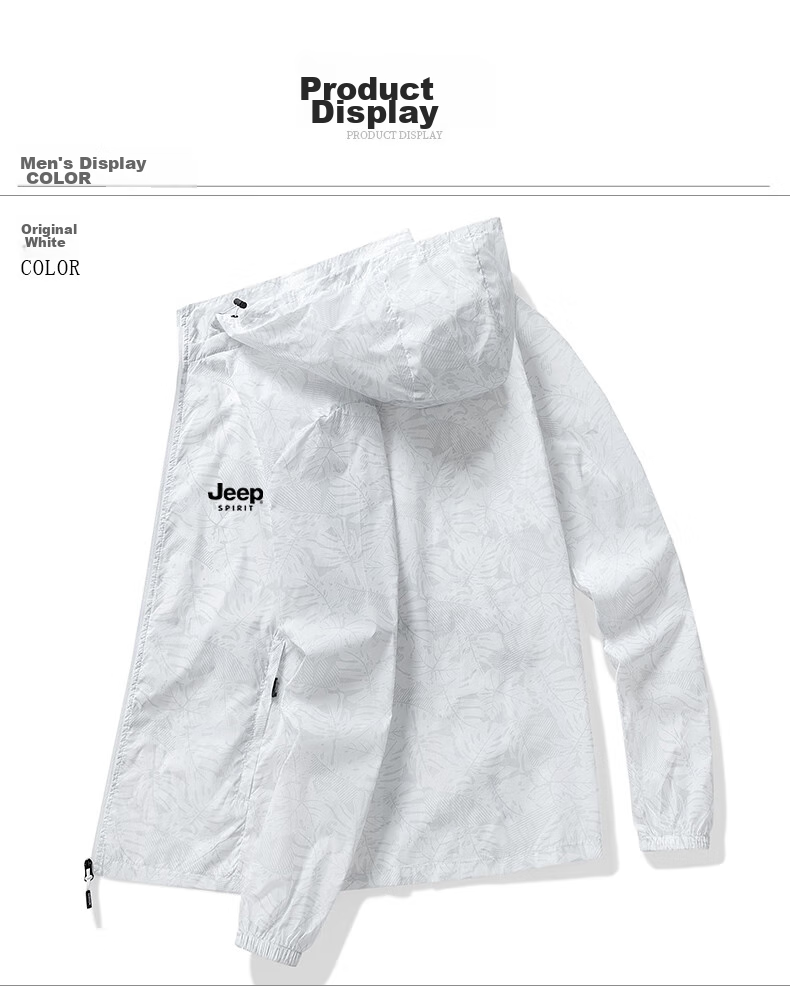 JEEP SPIRIT Men's Sun Protection Jacket, Summer UV-Resistant Hooded Coat, Casual Breathable Skin-Friendly Outerwear, Light Gray, XL 16