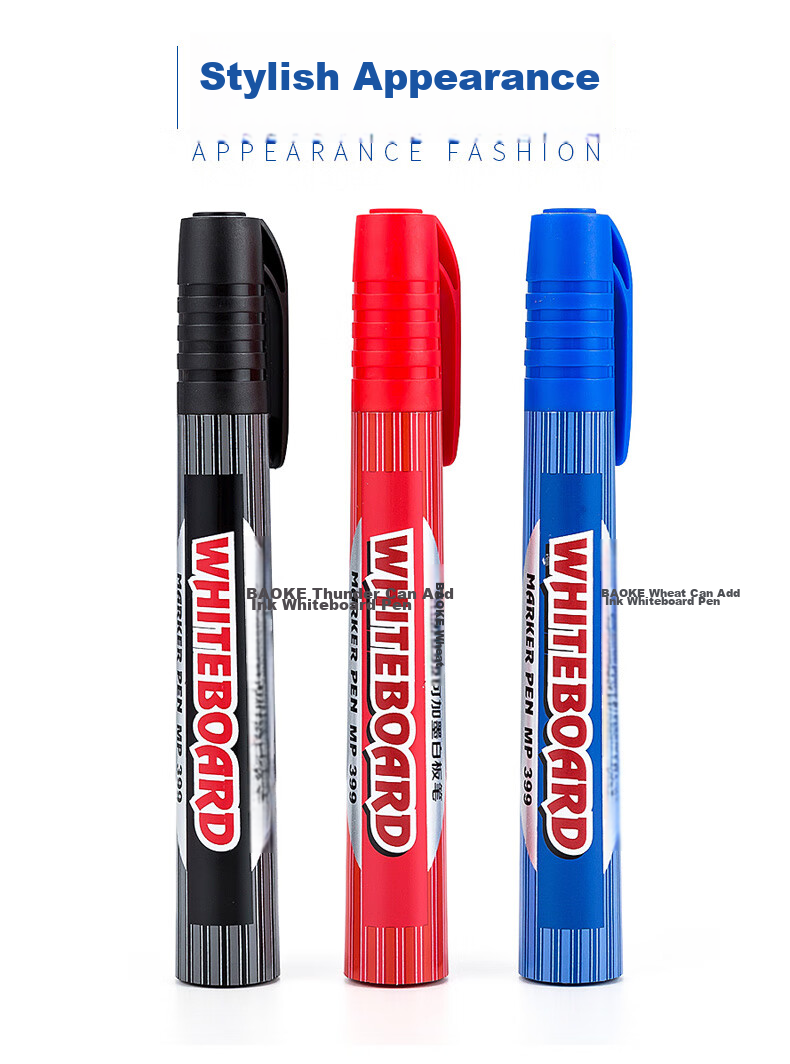 BAOKE MP399 Whiteboard Markers, Black Ink, Office Stationery for Meetings And Teaching, Refillable, 24 Pieces Per Box 3