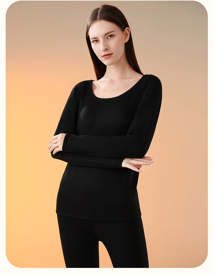 LangSha Lambswool Thermal Underwear for Women, Thickened Fleece-Lined Base Layer Top And Bottom Set for Autumn And Winter, Black 18