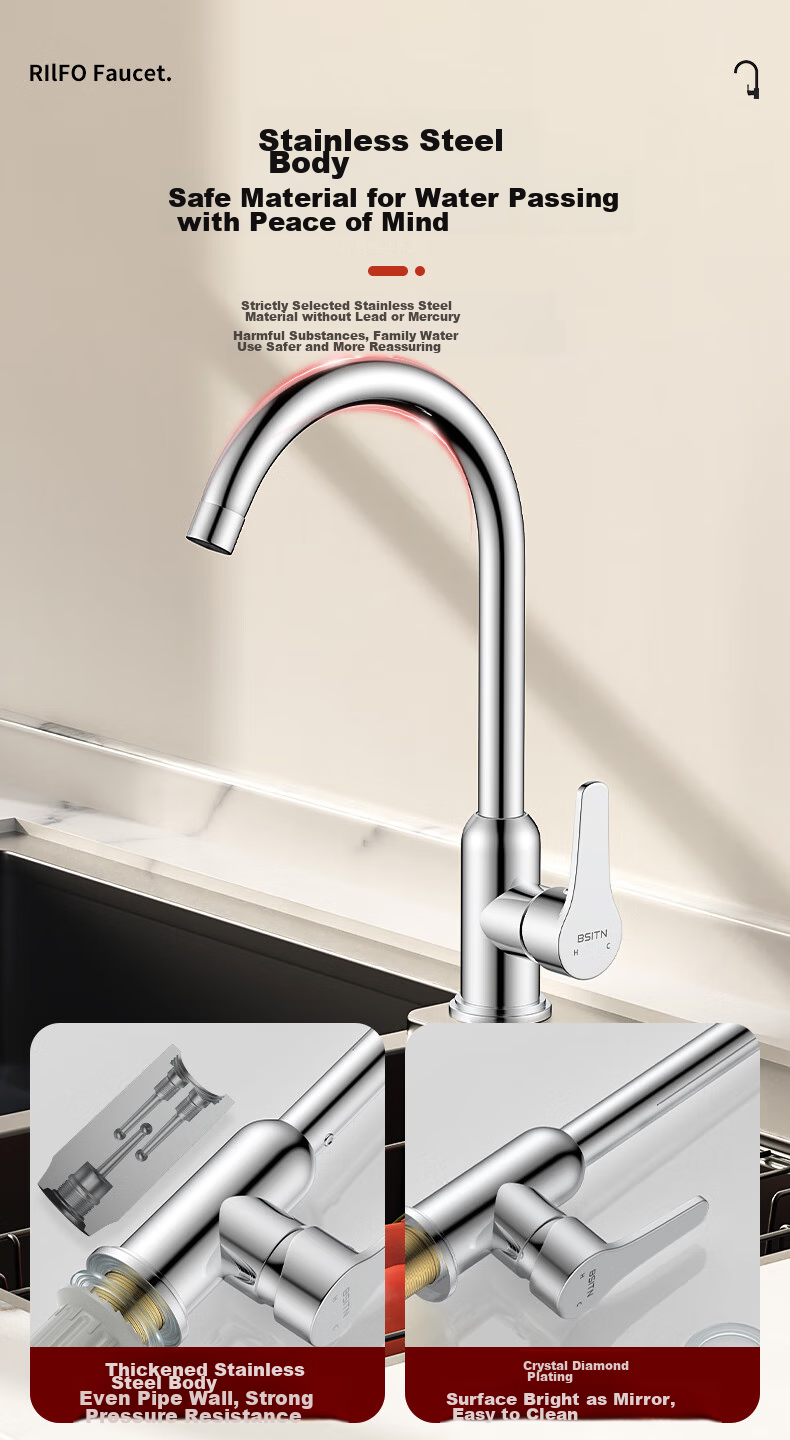 BSITN Brass Kitchen Wall-Mounted Single Cold Faucet Swivel Quick-Open Faucet B2135 3