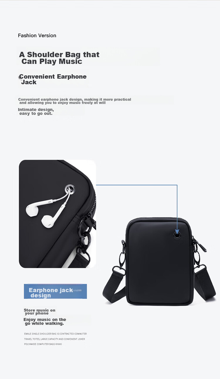 GOLF Shoulder Bag for Men, Casual Large Capacity Crossbody Bag, Multi-Compartment Phone Bag, Water-Resistant Trendy Portable Sports Hanging Bag, Versatile Fashionable Small Backpack 5I796325J Misty Black 11