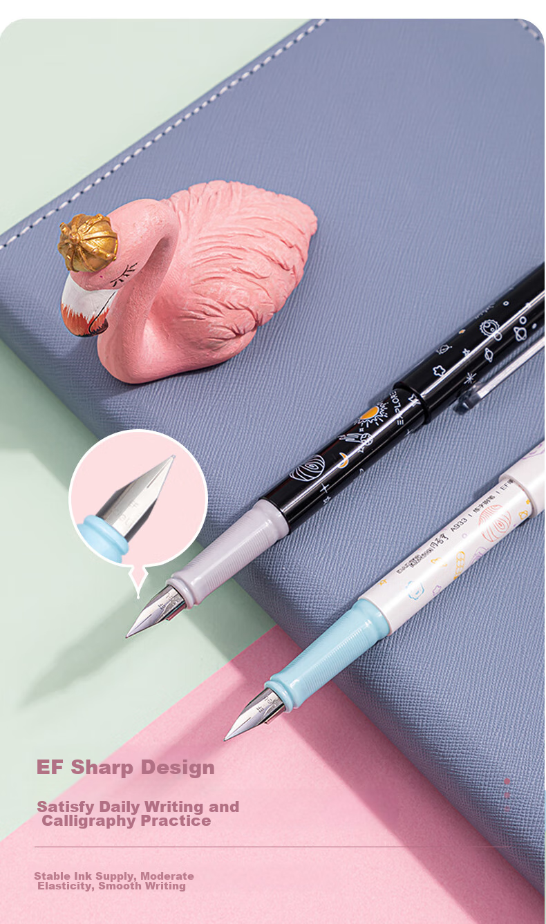Deli Student Fountain Pen with Replaceable EF Nib, Ergonomic Design for Handwriting Practice And Office Use, Includes 1 Fine Nib + 1 Extra Fine Nib + 4 Ink Cartridges in Blue, S691 EF Nib (Approximately 0.38mm) 4