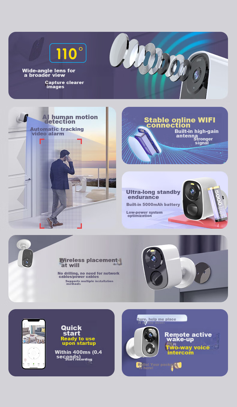 Boorgeel Wireless Home Security Camera, No Wiring Required, AI Doorway Monitoring with Built-In Battery, Rechargeable WiFi Indoor/outdoor Surveillance, Waterproof, Remote Two-Way Audio, Night Vision, Magnetic Mounting, No Drilling Required 2