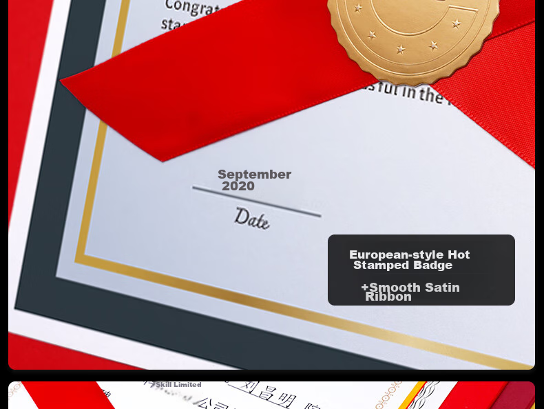 Weiji A4 Horizontal Ribbon Knot Honor Certificate, Appointment Letter, Graduation Certificate Cover, Customized European-Style Certificate, Award Certificate, Document Frame, Certificate Set, Wine Red, 406H-WRD/5 17