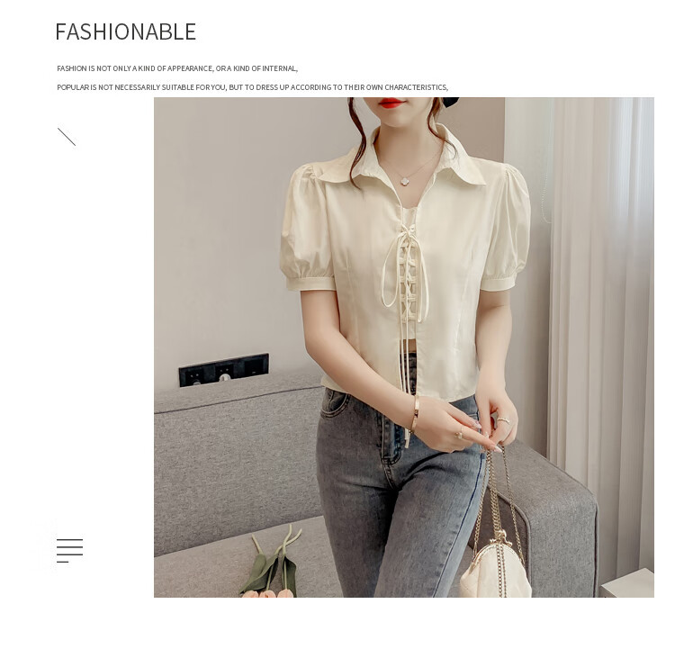 JEANSWEST Women's Summer 2025 Loose Puff Sleeve Short Sleeve Crop Shirt White L 15
