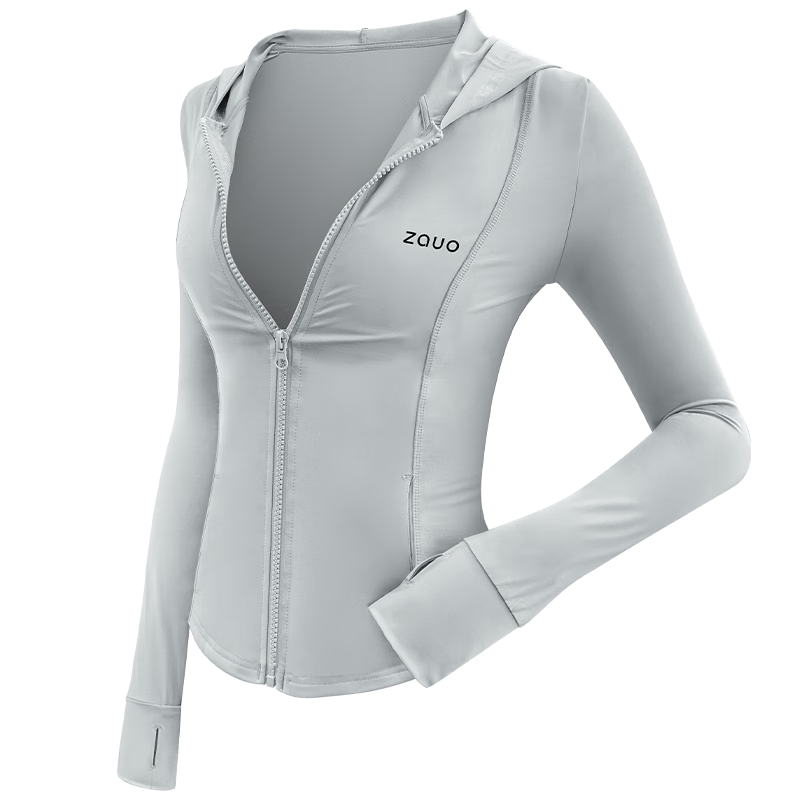 Zauo Sun Protection Jacket for Women, Outdoor Slim Fit, Cool And Breathable, Original Yarn Style Sun Protection Coat, Hooded Outerwear, Gray, Size L