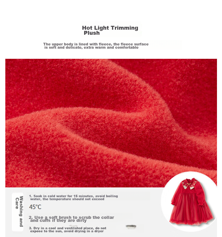 BALABALA Girls' New Chinese-Style Knitted Dress, Spring Outfit, Baby Red Tulle Princess Dress 8