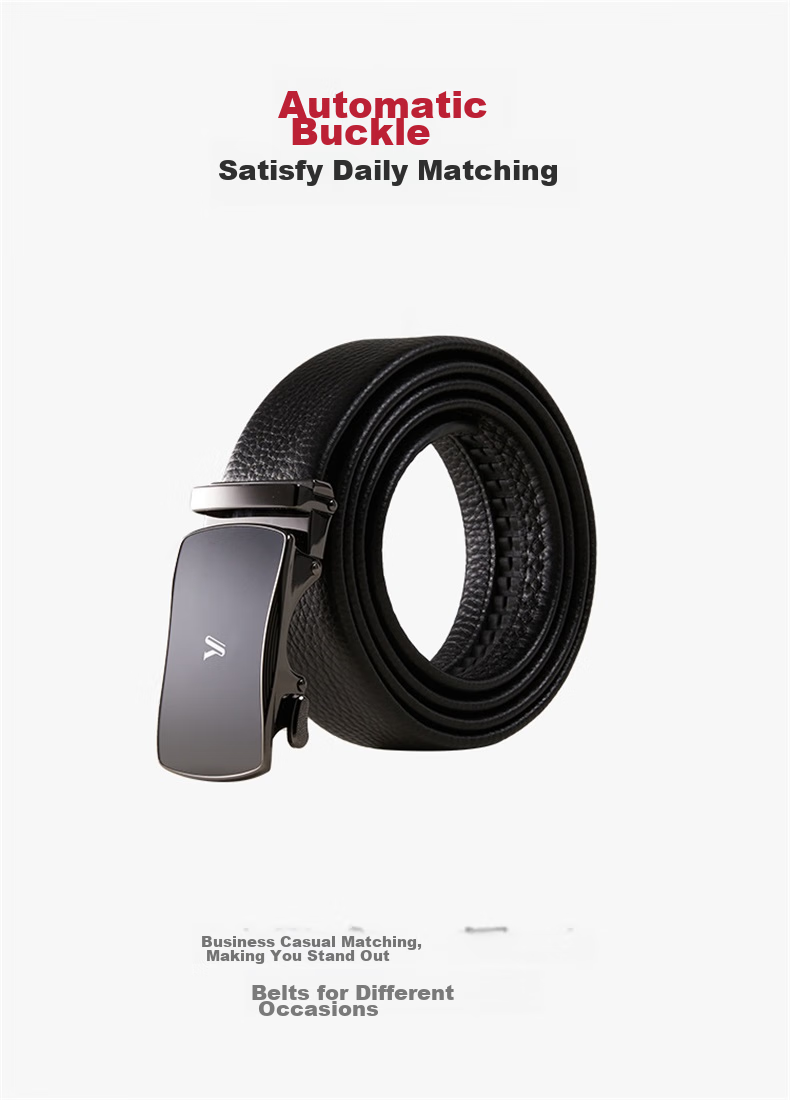 Yierkang, Gift for Boyfriend Or Father, Top-Grain Leather Automatic Buckle Belt, Trendy Suit Trouser Belt, Men's Leather Belt, Black 2
