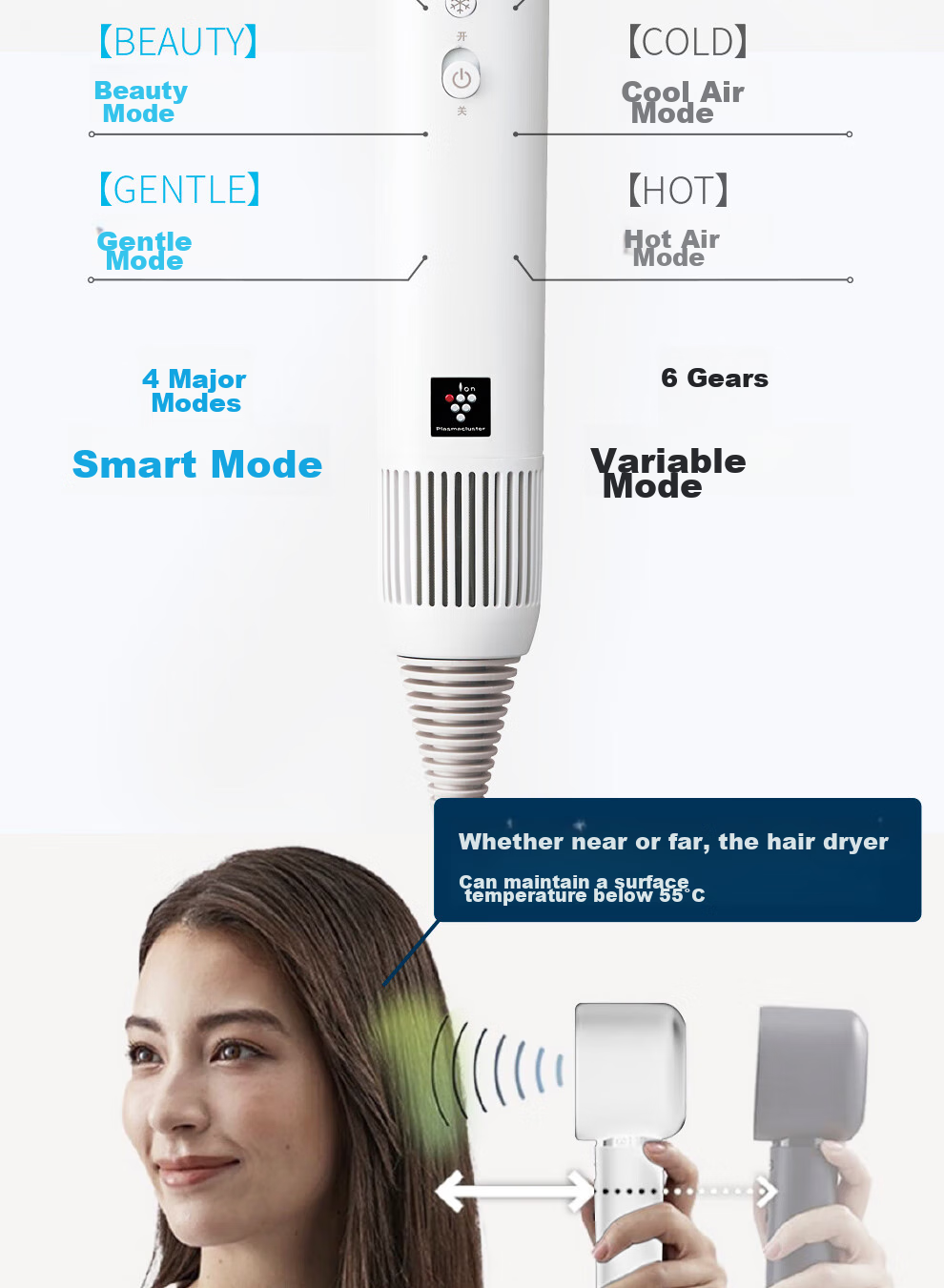 Xiapu High-Speed Four-Fan Blower, Home Use, High Power, Negative Ion Water Moisturizing Hair Dryer, Low Noise, Hair Protection Fan, IB-SP54C 13
