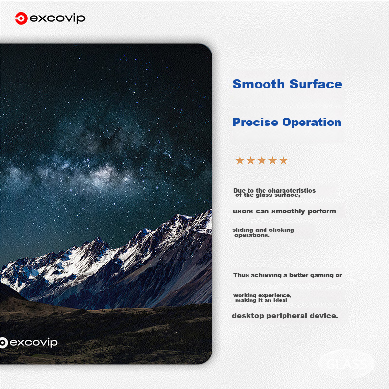 EXCO Glass Mouse Pad, E-Sports Gaming Professional Photovoltaic Mouse Pad, Hard Keyboard Desk Pad, Computer Office Laptop Large Size Mat 300*260mm, Snow Mountain Starry Sky 0161 7
