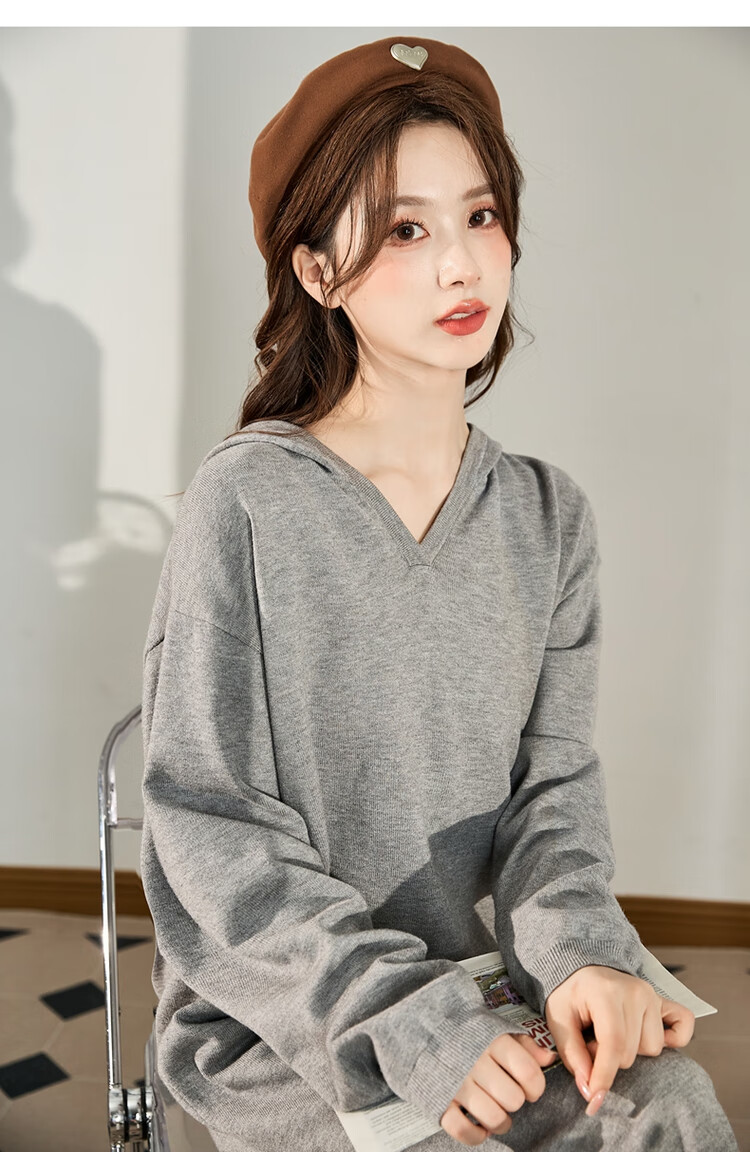 TonLion 2023 Hooded Knit Base Dress for Women Light Heather Gray S 12