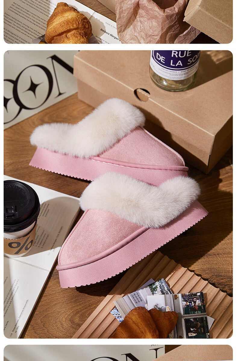 GUOLUOFEI Leather And Fur Integrated Thick Cotton Slippers for Men And Women, Home And Outdoor Wear, Furry Fleece-Lined Warm Couple Style, Gray, Size 42-43 18