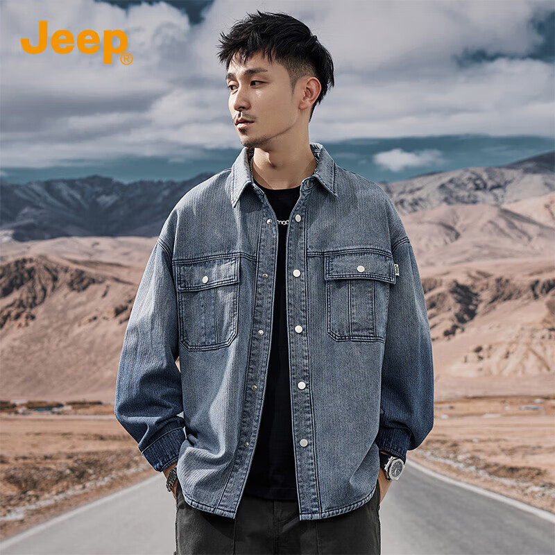 JEEP Classic Men's Denim Jacket, 2026 Autumn Fashion, Large Pockets, High-End Denim Coat, Casual Long-Sleeve for Me