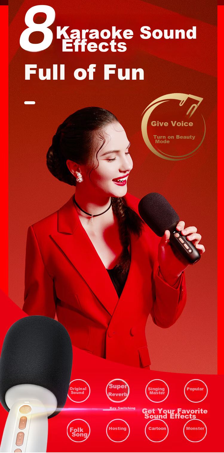 Changba Microphone C10 All-In Karaoke Machine with Wireless Bluetooth Connection, Home KTV Singing Machine for Children, Gift Item, Black 9
