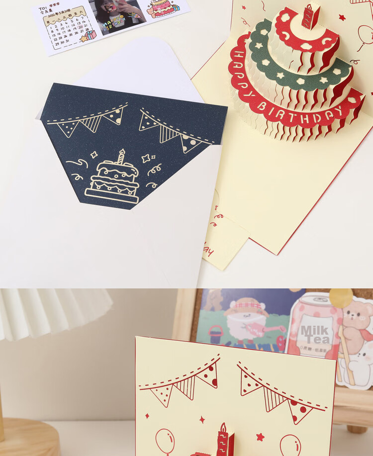 Yuhe 3D Butterfly Pop-up Greeting Card Handwritten DIY Premium Ins Envelope Foldable Ceremony Birthday School Couple Blessing Card Set of 4 4309 2
