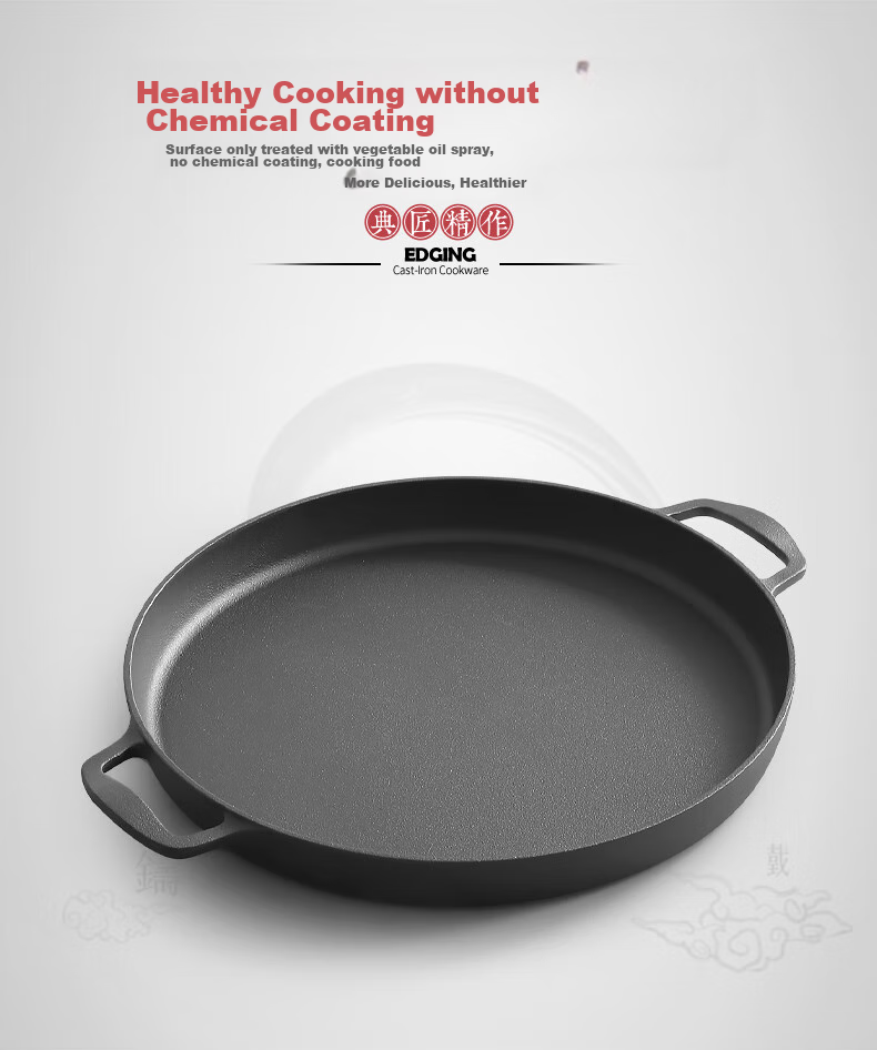 Dianjiang Cast Iron Frying Pan, Flat Bottom Pan, Outdoor Barbecue Plate, 34cm Uncoated Iron Plate, Grilled Meat And Steak Pan, Pancake Griddle 4