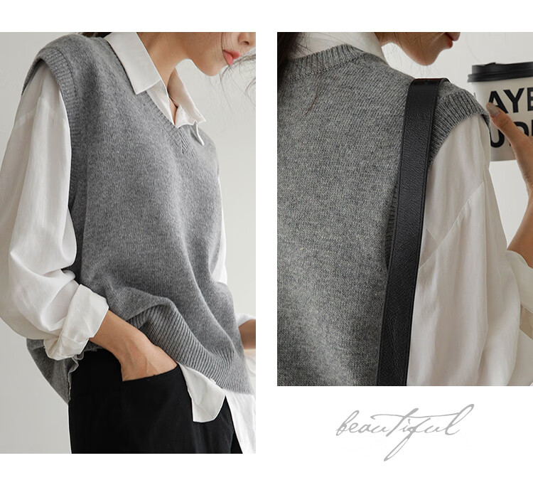 Chushen Spring And Autumn Knitted Vest for Women, Wilderness Maillard Vintage V-Neck Tank Top, Layered Sweater S143Z5005 22
