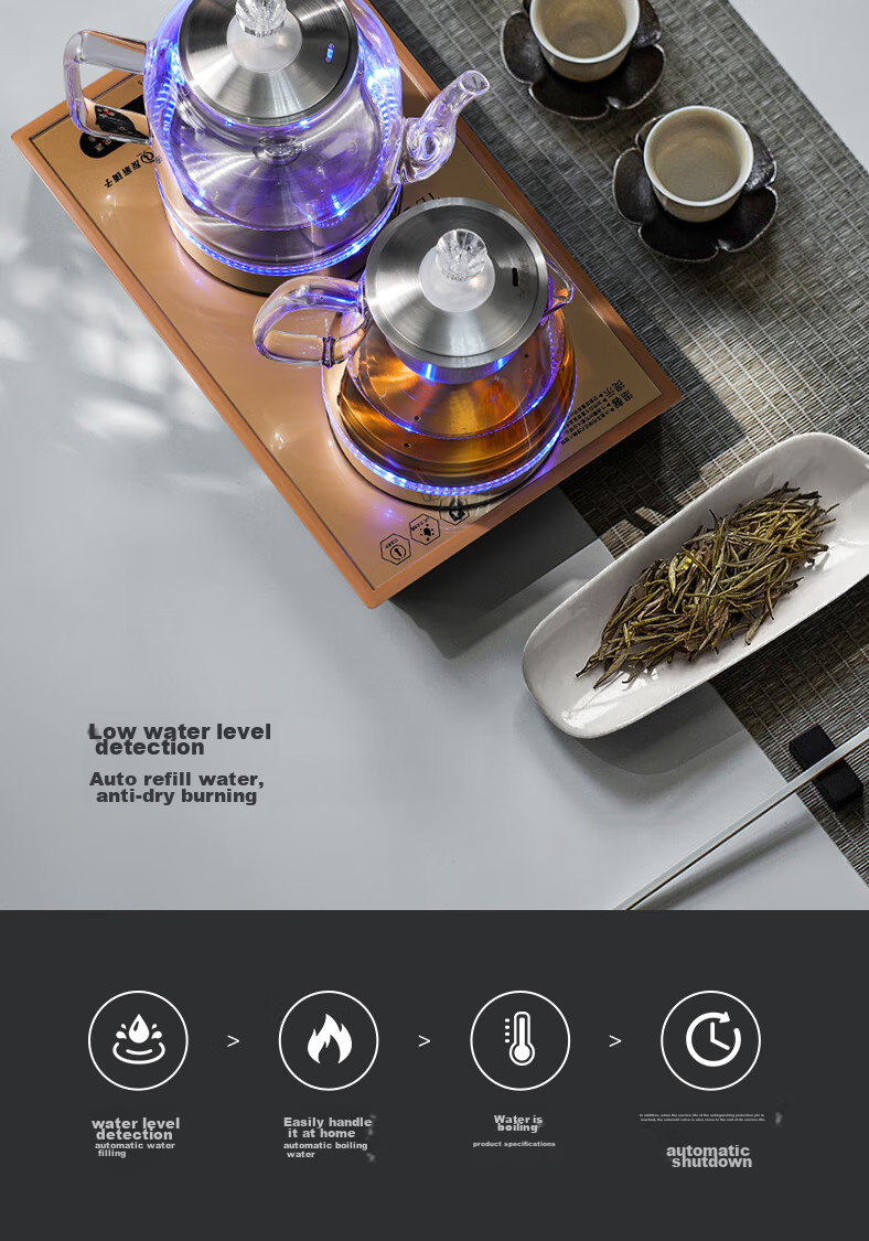 Biooner 37x23 Fully Automatic Electric Kettle with Water Inlet, Home And Office Tea Station All-In Machine, Tea Table, Coffee Table, Built-In Tea Set, Black Steaming Tea Model 5