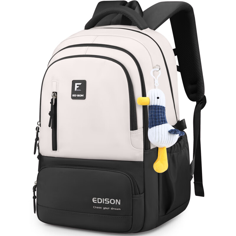 Edison Inventor Middle And High School Student Backpack Large Capacity for Middle And College Students, Lightweight Spine-Protecting Double Shoulder Bag K066-1 Black