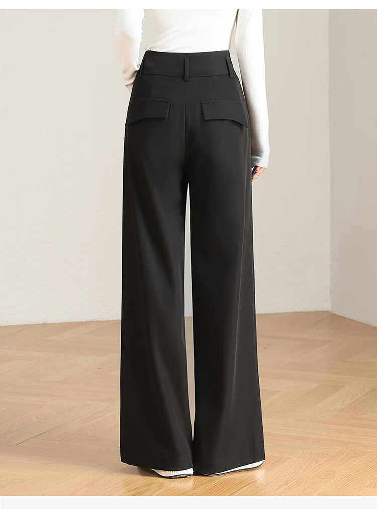 Dme Leg-Lengthening Wide Waist Pleated Design Solid Color Versatile Suit Pants for Women Wide-Leg Trousers Autumn Purple-Red M 18