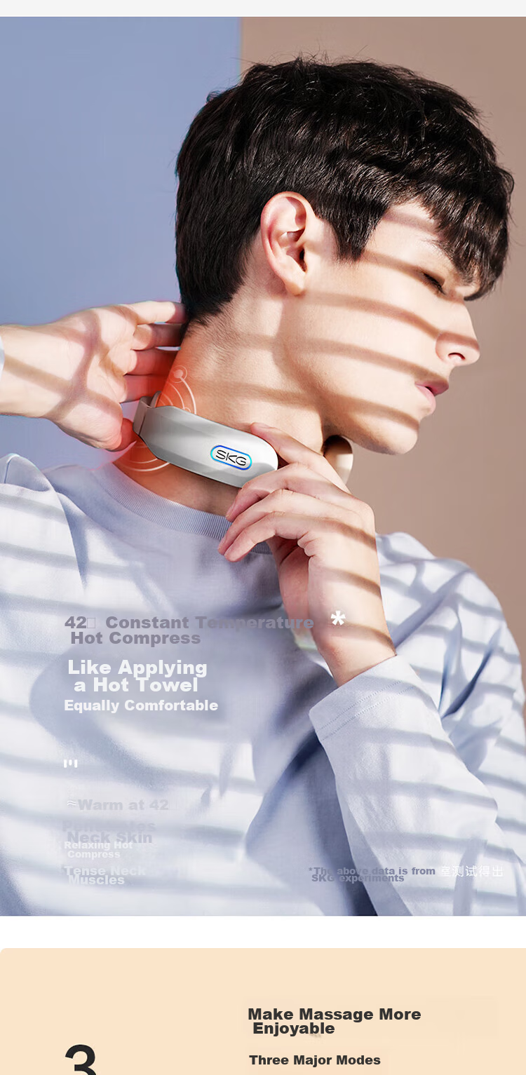 SKG Neck Massager K3-1t, Neck Massager with Heat Therapy, Electromagnetic Pulse U-Shaped Pillow, Light Gray 7