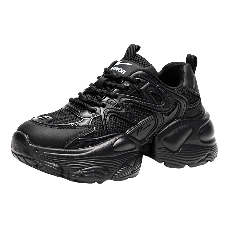 Warrior Women's Dad Sneakers Thick Sole Height Increasing Comfortable Fashion Casual Breathable Sports Shoes Black Size 40