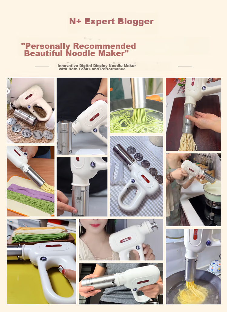 Liven Noodle Maker with Power Display, Home Automatic Wireless Handheld Pasta Press, Electric Youtiao Maker, Stainless Steel Noodle Machine with 5 Mold Types ML-A410 1