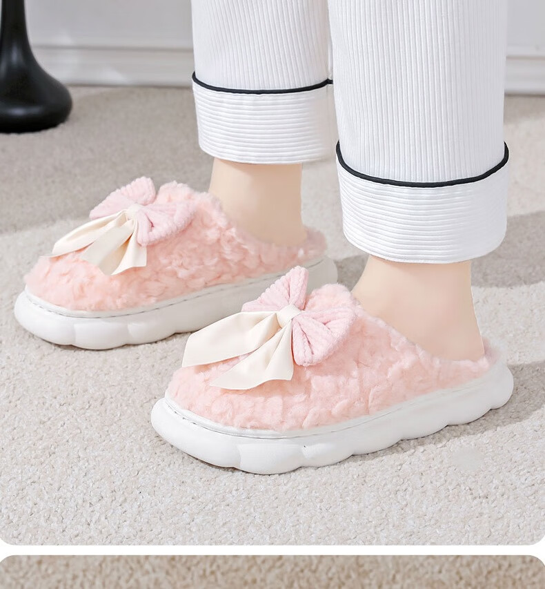 Huameijianbu Butterfly Bow Women's Cute Warm Thick-Soled Home And Outdoor Cotton Slippers HM298 White Size 40-41 20