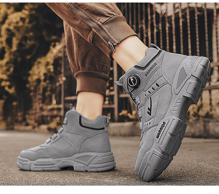 Huili (Warrior) Men's Boots, Casual Martin Boots, Outdoor Shoes for Men, Work-Style Men's Shoes F838M, Gray, Size 42 8