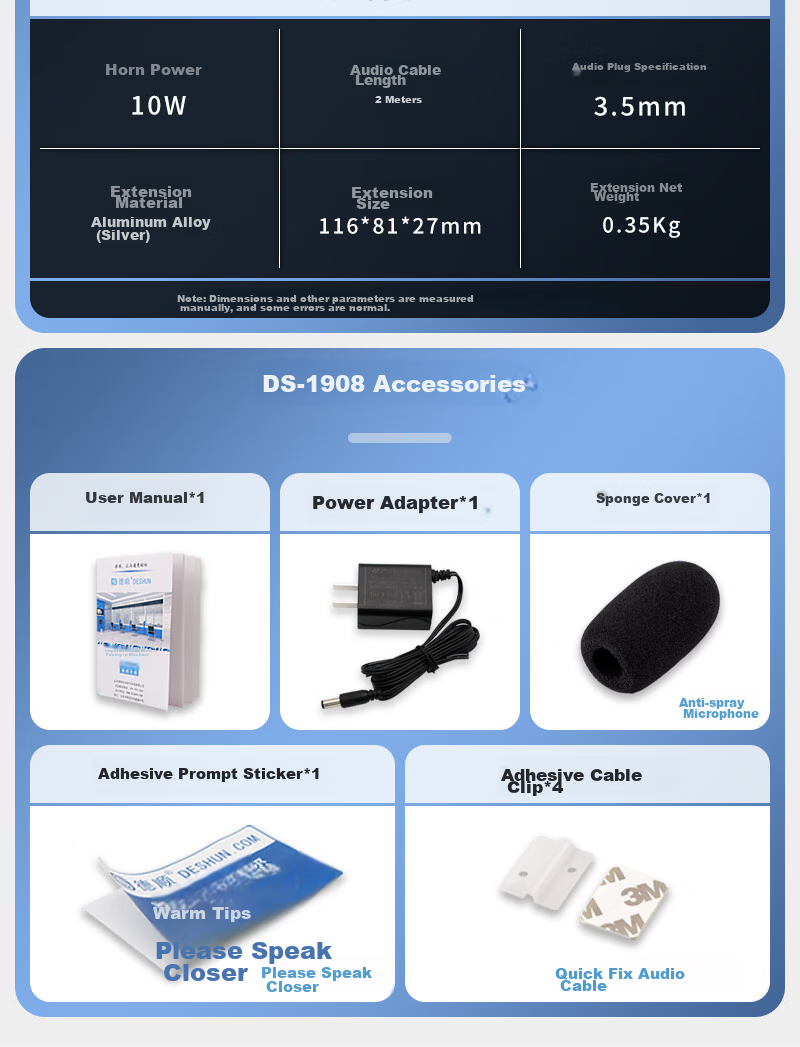 Deshun DS-1908 Two-Way Intercom for Windows, Metal Bank Securities Hospital Restaurant Counter Station Post Office Window-Specific Intercom Amplifier Microphone 20