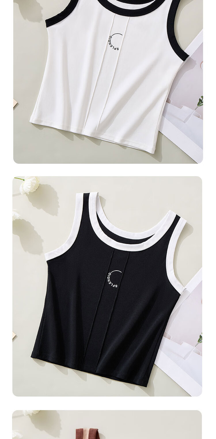 MiiOW Colorblock Vertical Stripe Women's Camisole Spring Autumn Base Layer Top Black and White Print White 8