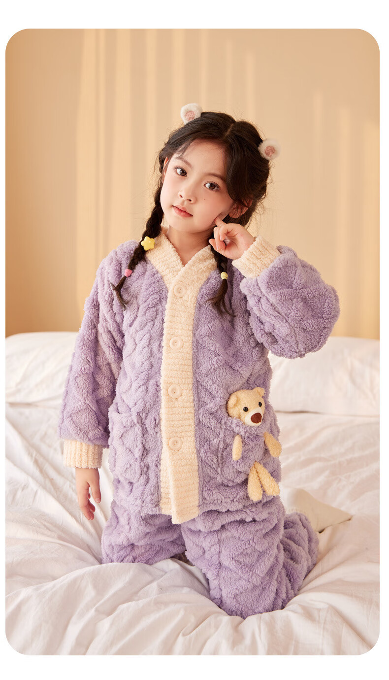 LangSha Children's Pajamas, Flannel Boys' Autumn And Winter Thickened Warm Sleepwear, Coral Fleece Home Wear Set for Older Childre 12