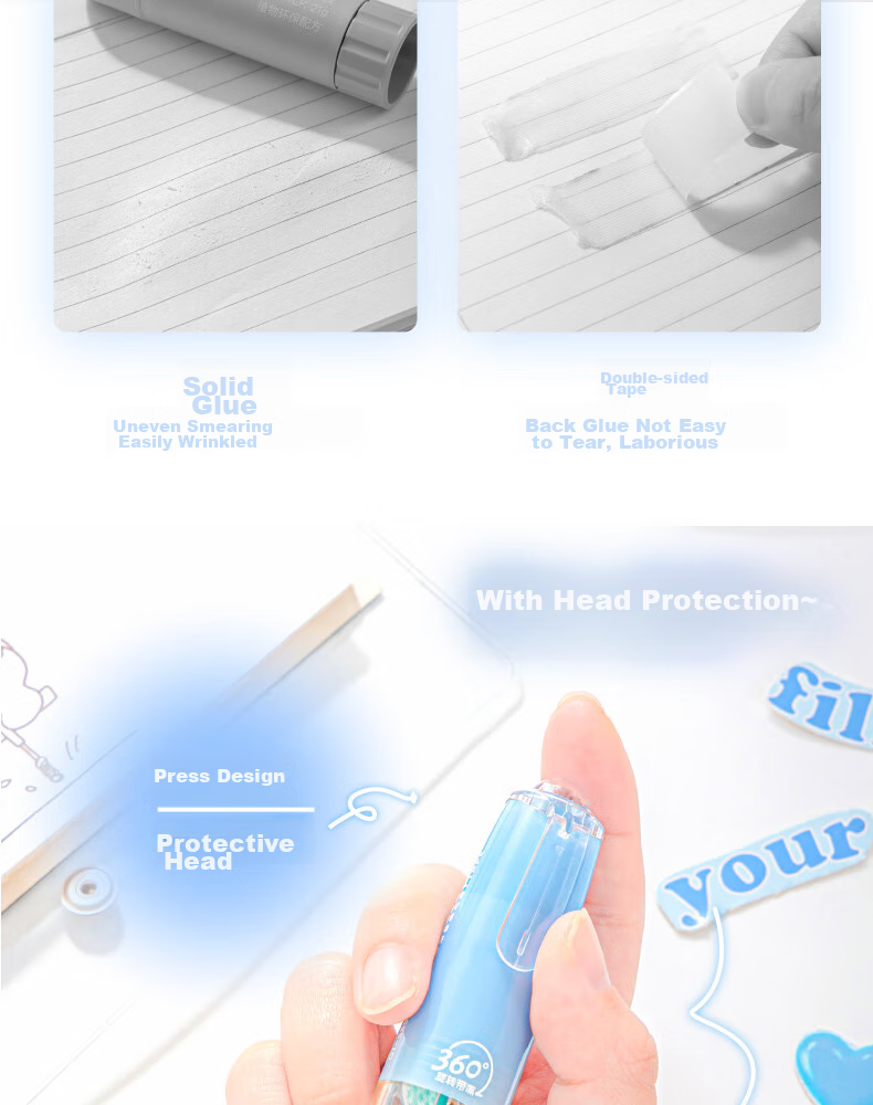 Sannianerban 5-Pack Retractable Dot Glue Pen, Children's Stylish High-Capacity Double-Sided Adhesive, Replaceable Core, Invisible Glue Pen Refill, Round Dots, Simple Style in 5 Colors 8
