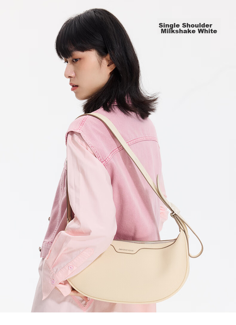 AMAZING SONG Women's Half-Moon Bag, Medium Size, Cowhide Leather, Shoulder Crossbody Bag, Fashionable Versatile High-Capacity Crescent-Shaped Commuter Bag, Gift 9