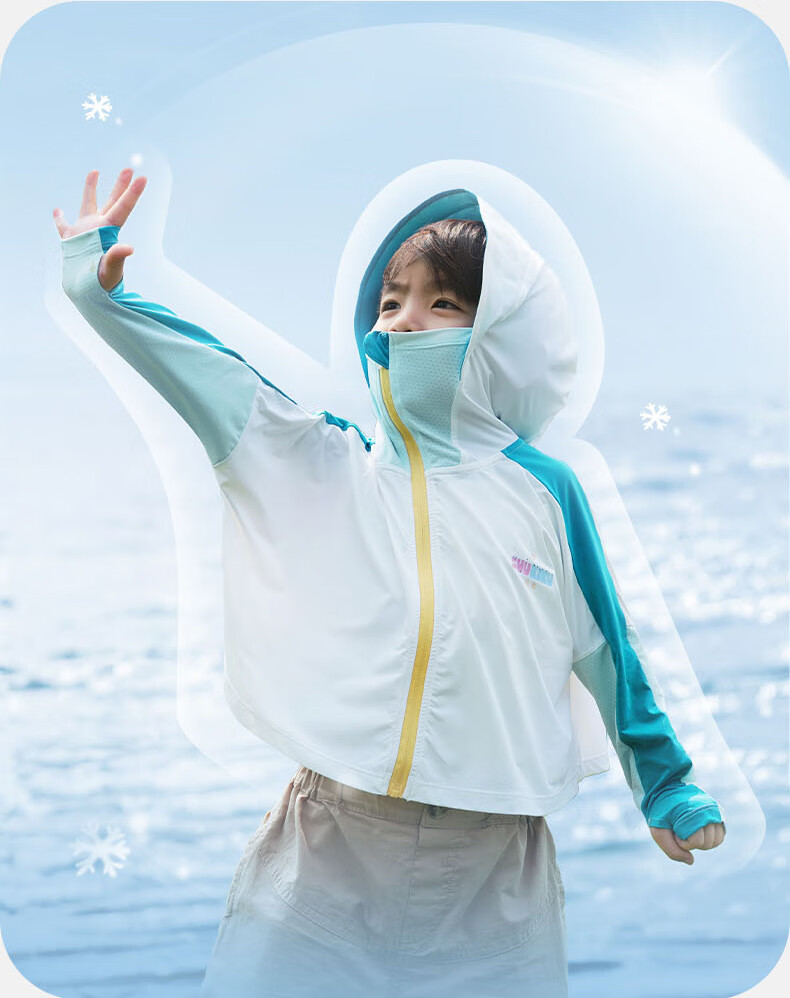 SHUKIKU Children's Sun Protection Clothing, UV-Resistant, Original Yarn Ice-Cool Breathable, Boys And Girls Cape Sun Protection Garment, Blue, 120/60 16