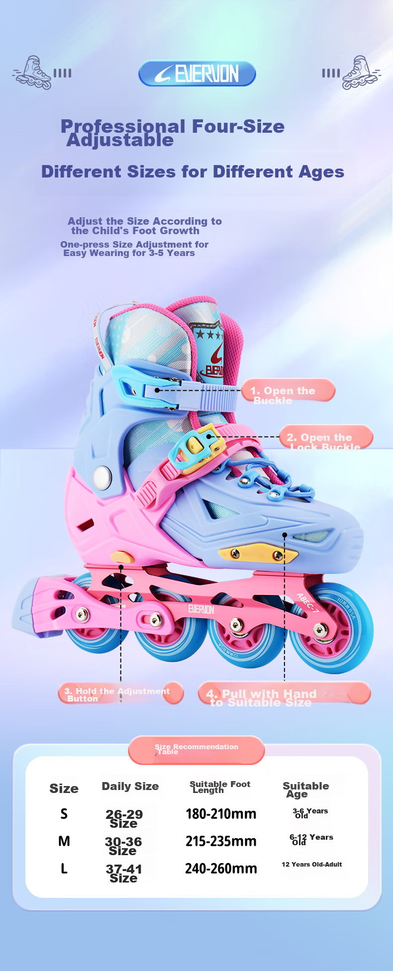 EVERVON Roller Skates for Adults And Children, Inline Skates MQ2 with Helmet And Protective Gear, Purple, Size L, Suitable for Shoe Sizes 39-42 8