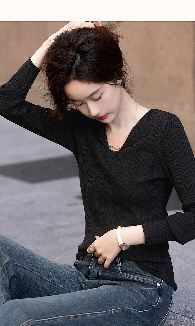 Dme [French Workplace OOTD] Summer Cloud-Feel Lightweight Lapel Sweater, Simple Style Long-Sleeve Knit Top for Wome 20